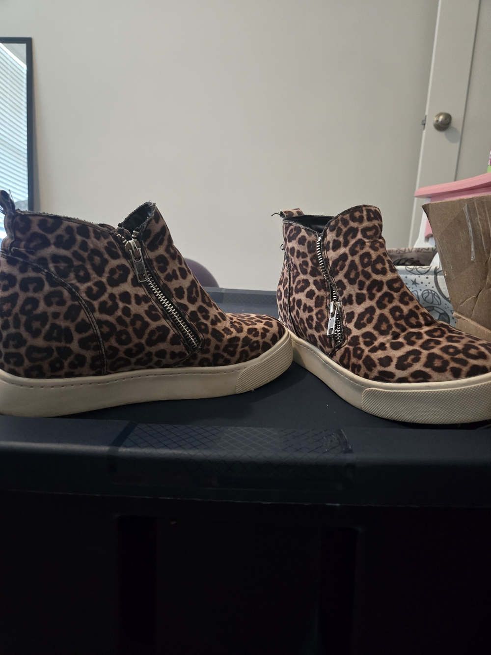 Leopard Print High-Top Sneakers with Side Zipper